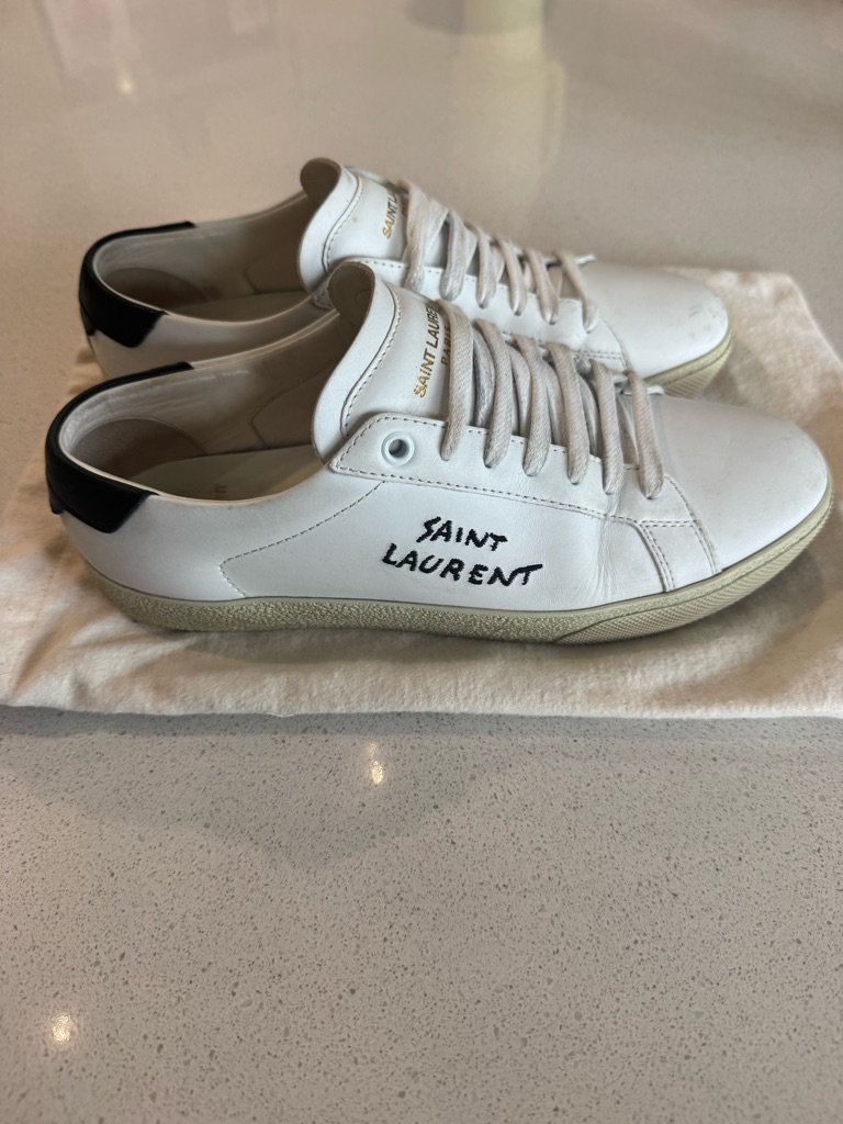 Saint Laurent White Leather Sneakers With Black Heel Tab